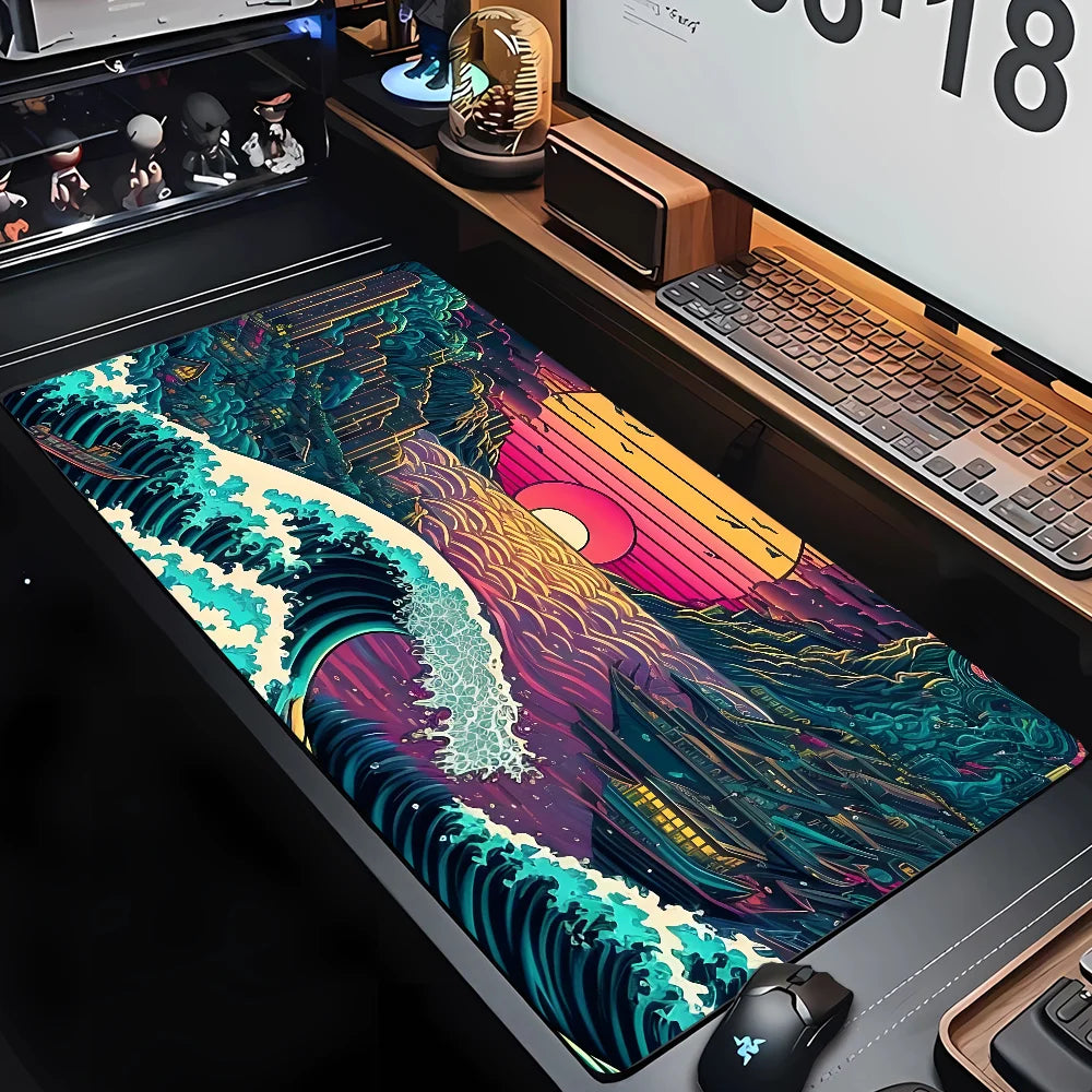 PC Custom HD Print New Mousepad Japan Art Great Waves Rubber Mouse Pad Lock Edge Playmat Non-Slip Office Computer Mice Pads XXL