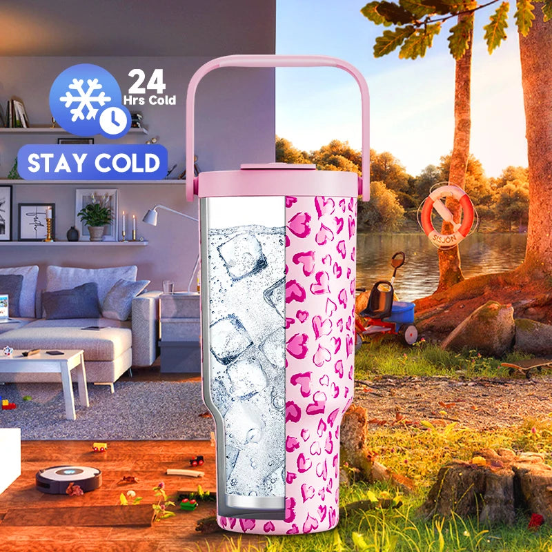 Meoky 32oz/40oz Cup Vacuum Cup Tumbler Straw Cup with Lid Stainless Steel Leak-proof Car Mug Juice Water Bottle Drink Ware