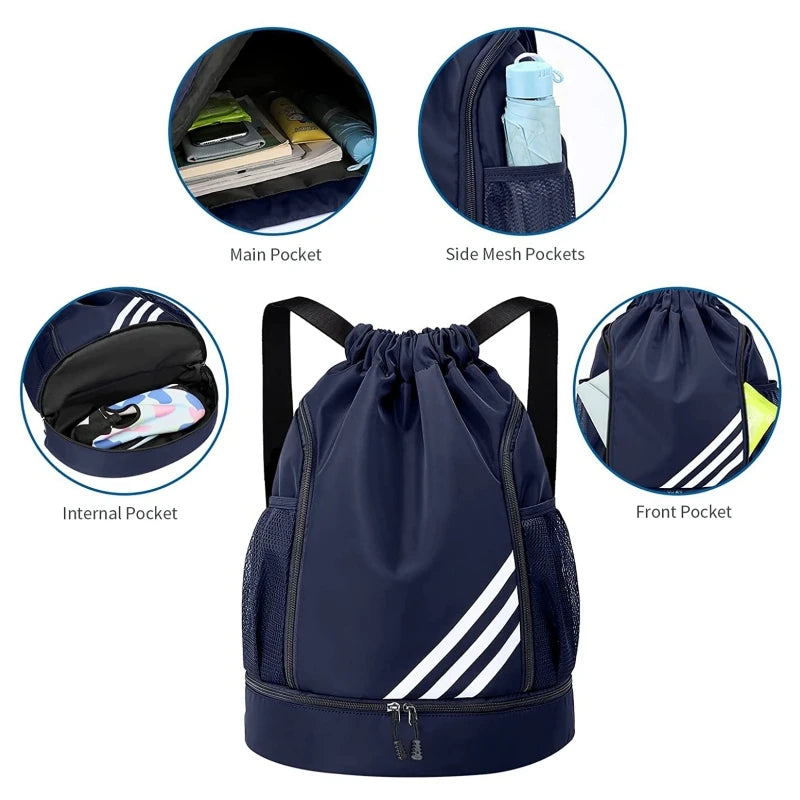 2023 New Design Sports Backpacks Soccer Drawstring Bag Gym Backpack Travel Hiking Draw String Back Bag Multi-Pocket Waterproof