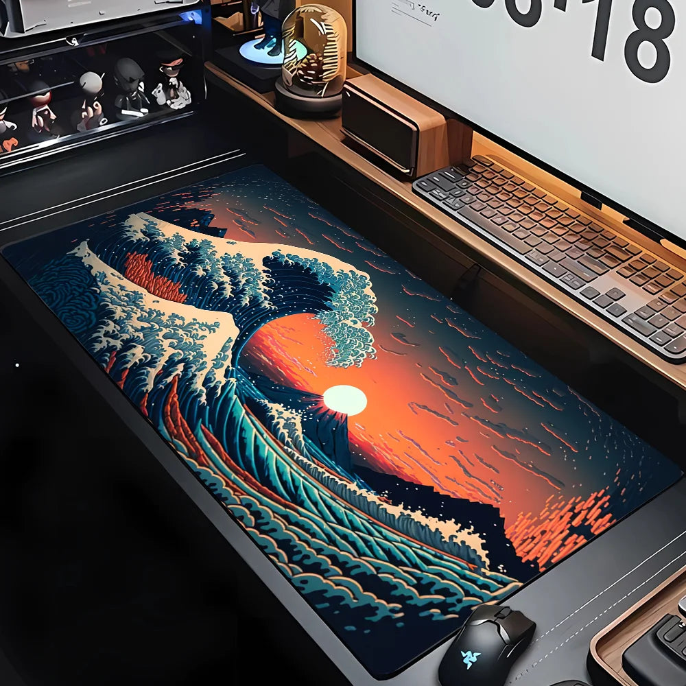 PC Custom HD Print New Mousepad Japan Art Great Waves Rubber Mouse Pad Lock Edge Playmat Non-Slip Office Computer Mice Pads XXL