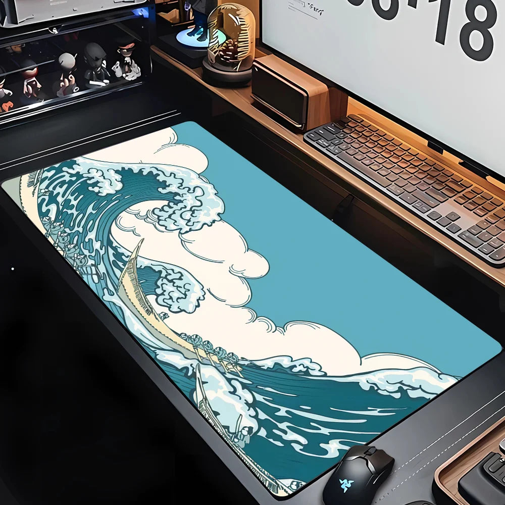 PC Custom HD Print New Mousepad Japan Art Great Waves Rubber Mouse Pad Lock Edge Playmat Non-Slip Office Computer Mice Pads XXL