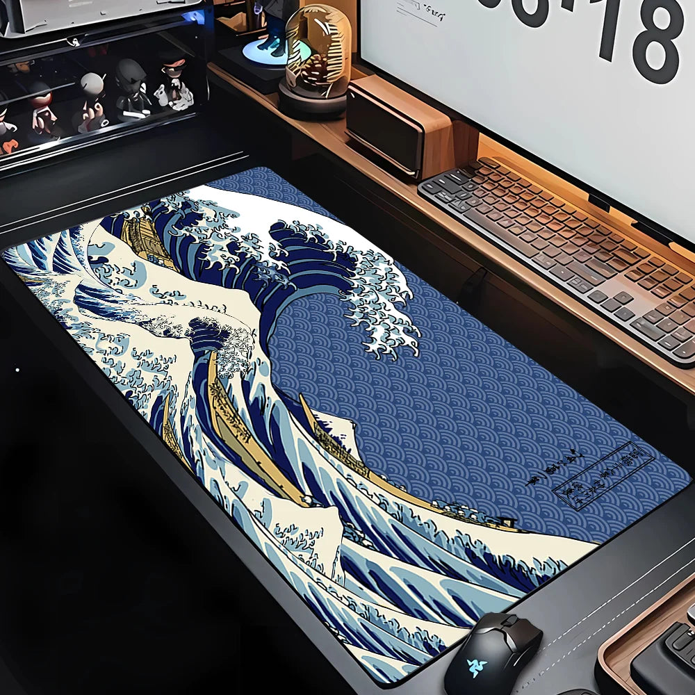 PC Custom HD Print New Mousepad Japan Art Great Waves Rubber Mouse Pad Lock Edge Playmat Non-Slip Office Computer Mice Pads XXL