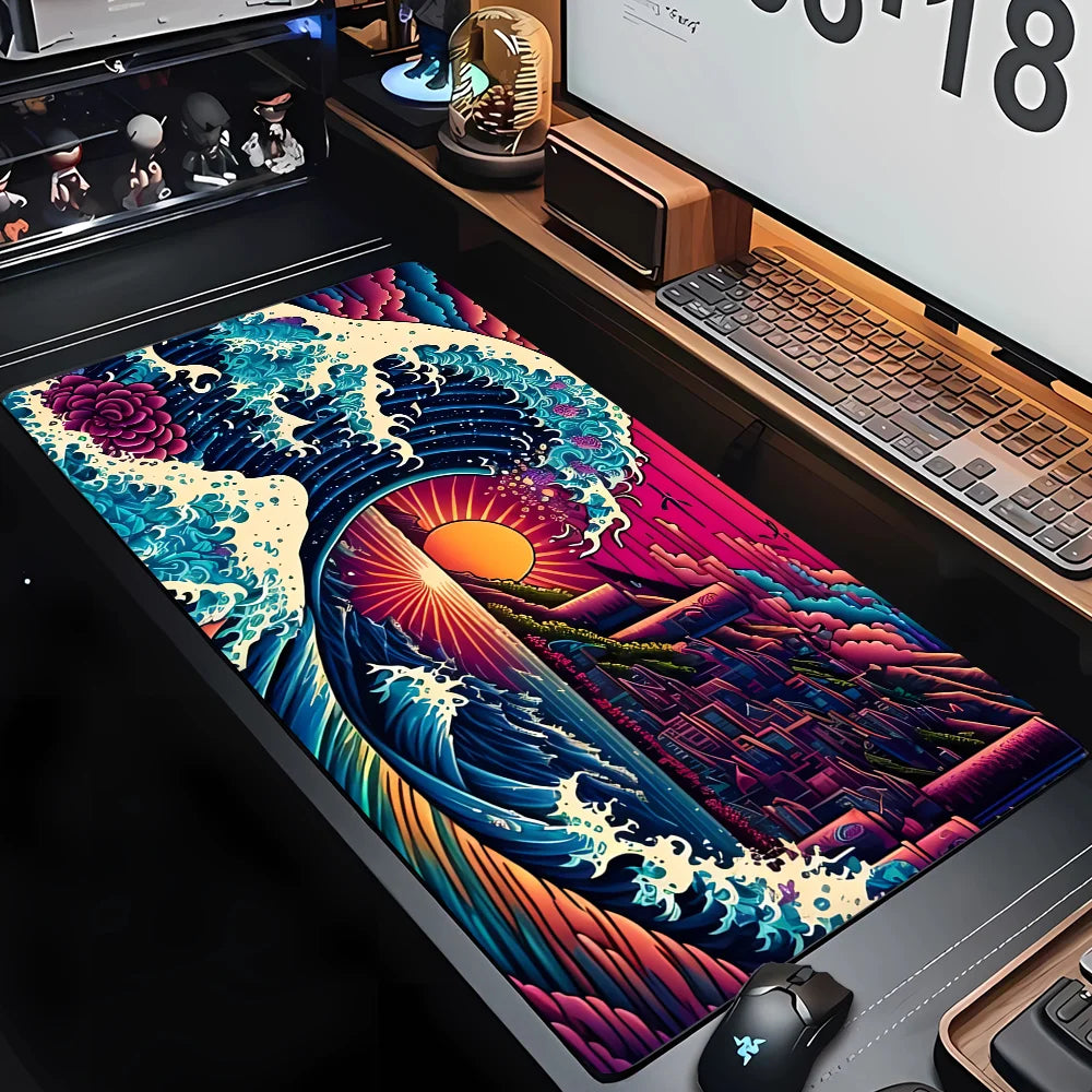 PC Custom HD Print New Mousepad Japan Art Great Waves Rubber Mouse Pad Lock Edge Playmat Non-Slip Office Computer Mice Pads XXL