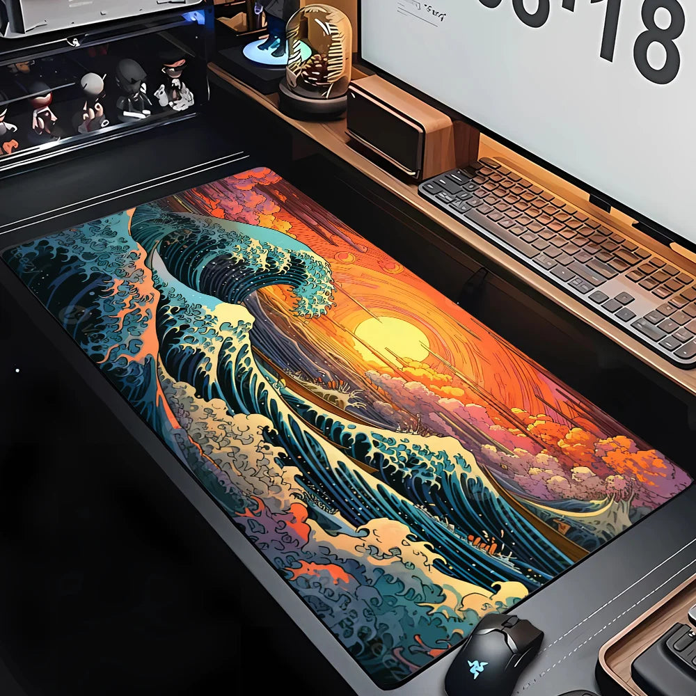 PC Custom HD Print New Mousepad Japan Art Great Waves Rubber Mouse Pad Lock Edge Playmat Non-Slip Office Computer Mice Pads XXL