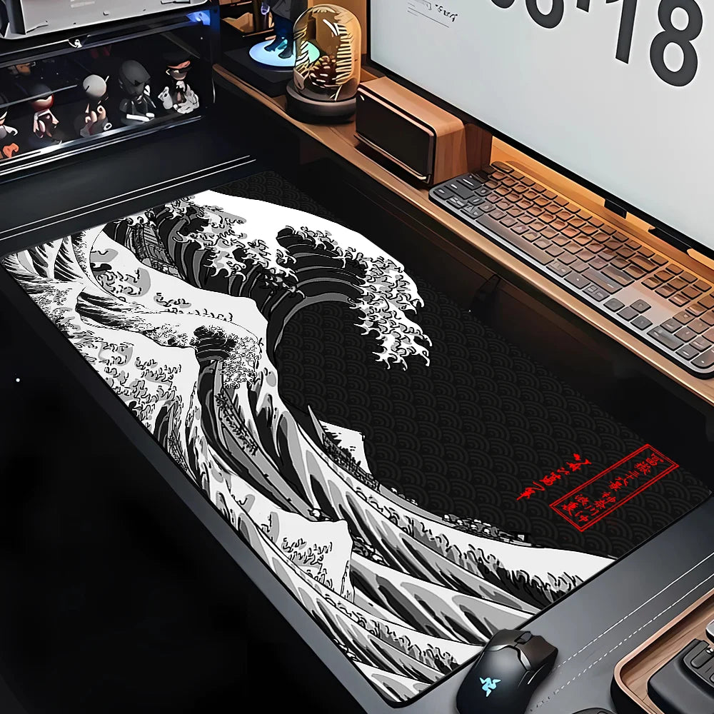 PC Custom HD Print New Mousepad Japan Art Great Waves Rubber Mouse Pad Lock Edge Playmat Non-Slip Office Computer Mice Pads XXL