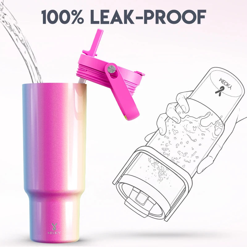 Meoky 32oz/40oz Cup Vacuum Cup Tumbler Straw Cup with Lid Stainless Steel Leak-proof Car Mug Juice Water Bottle Drink Ware