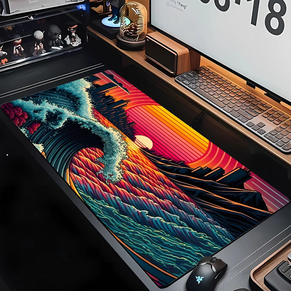 PC Custom HD Print New Mousepad Japan Art Great Waves Rubber Mouse Pad Lock Edge Playmat Non-Slip Office Computer Mice Pads XXL