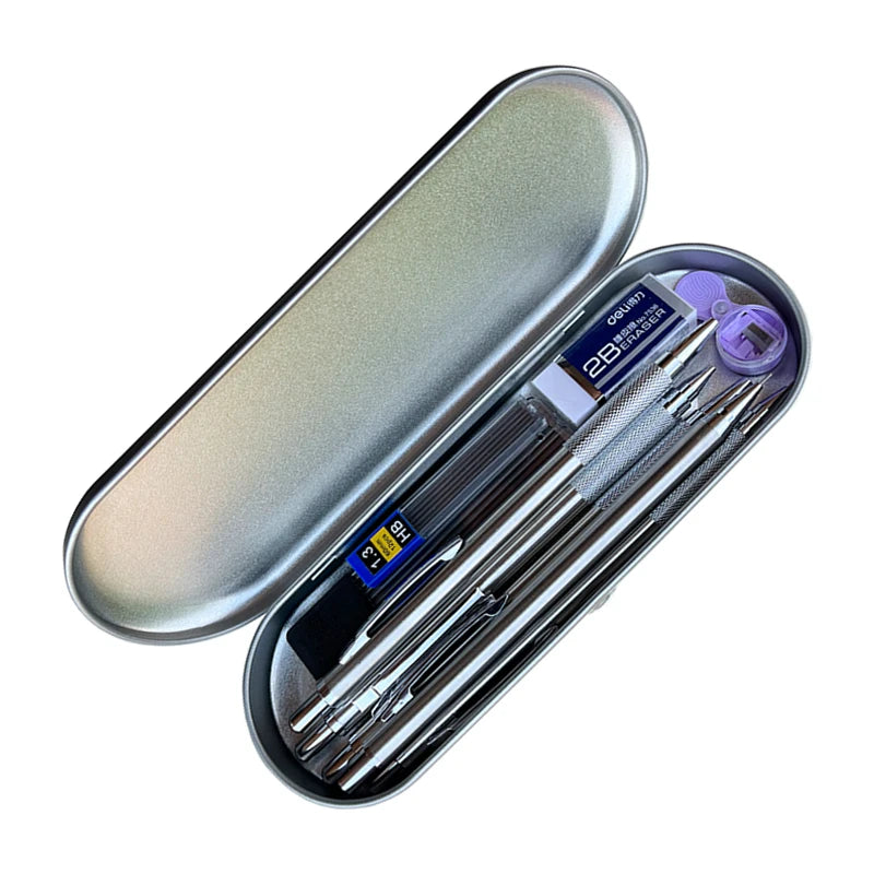Metal Mechanical Pencil Set with Pen Box Lead Eraser Pencil Sharpener Set 0.3 0.5 0.7 0.9 1.3 2.0mm Art Sketch Automatic Pencil