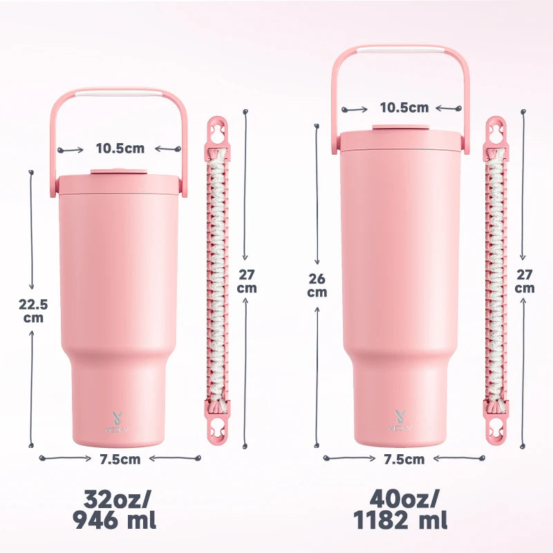 Meoky 32oz/40oz Cup Vacuum Cup Tumbler Straw Cup with Lid Stainless Steel Leak-proof Car Mug Juice Water Bottle Drink Ware