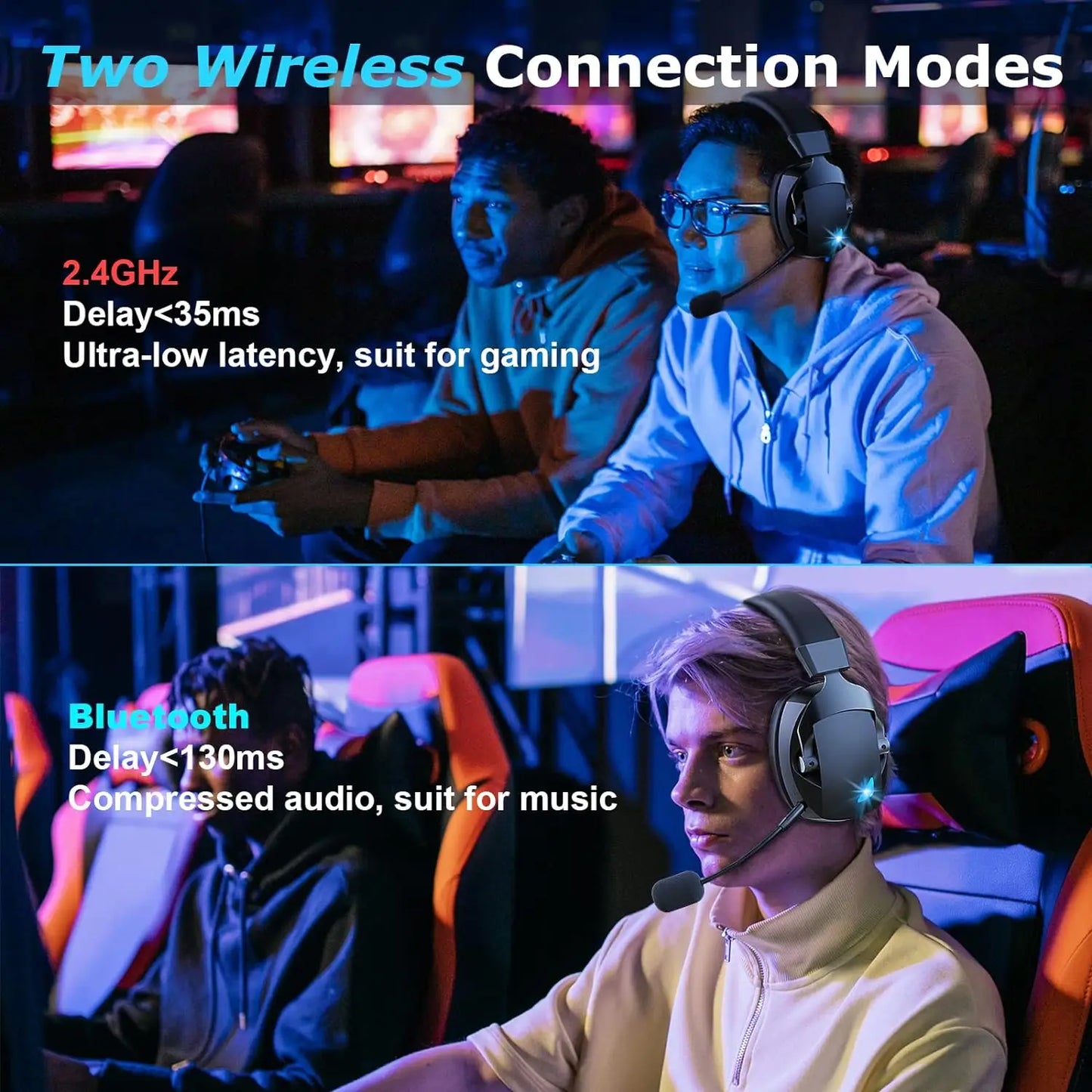 Wireless Gaming Headset with Noise Cancelling Mic 2.4G Bluetooth Headphone USB 3.5mm Wired 3 Modes for PC, PS4, PS5, Mac, Switch