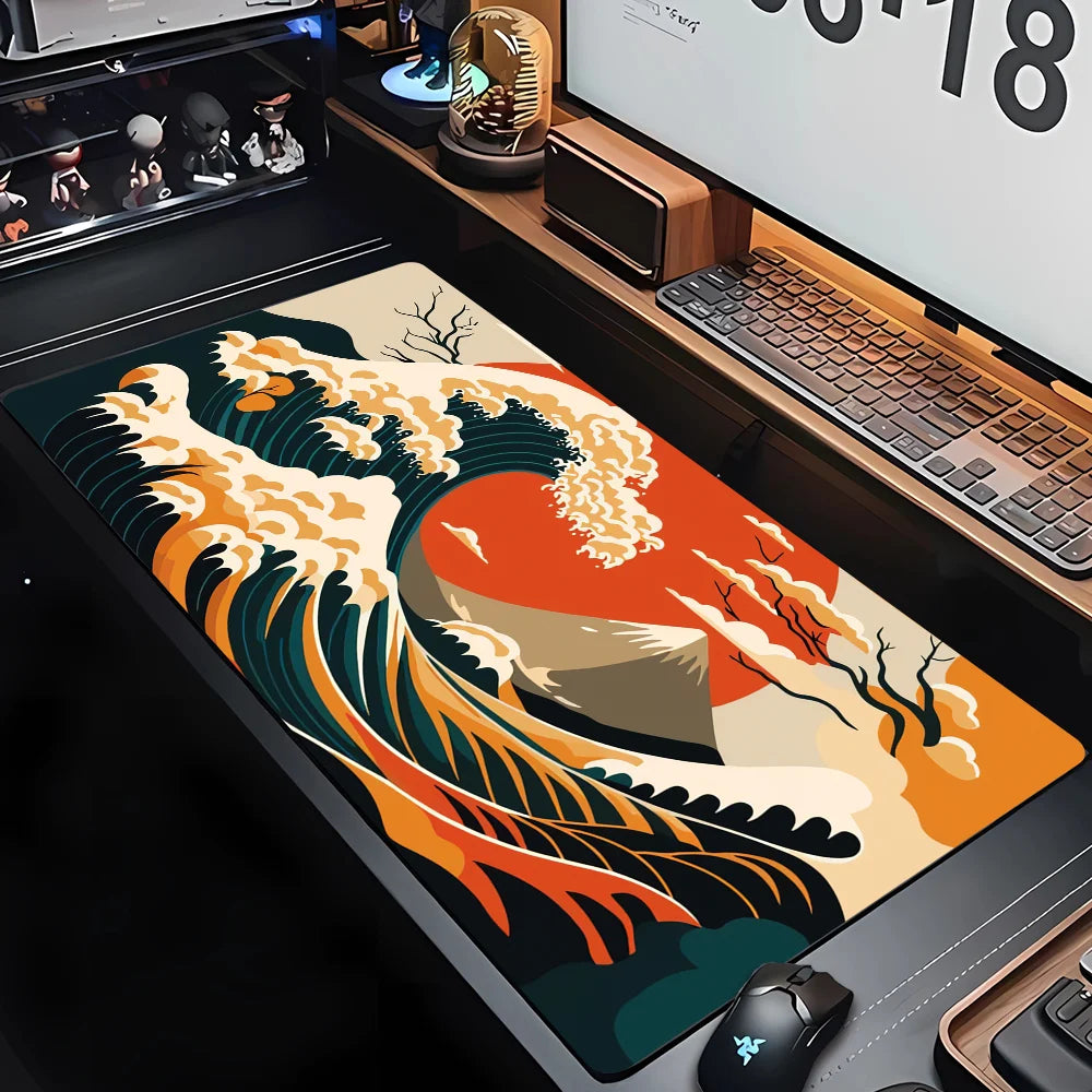 PC Custom HD Print New Mousepad Japan Art Great Waves Rubber Mouse Pad Lock Edge Playmat Non-Slip Office Computer Mice Pads XXL