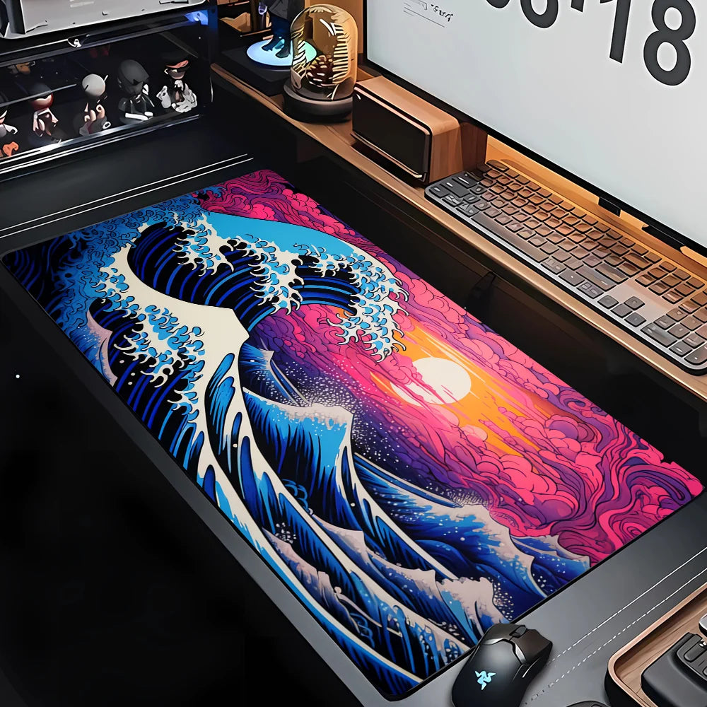 PC Custom HD Print New Mousepad Japan Art Great Waves Rubber Mouse Pad Lock Edge Playmat Non-Slip Office Computer Mice Pads XXL