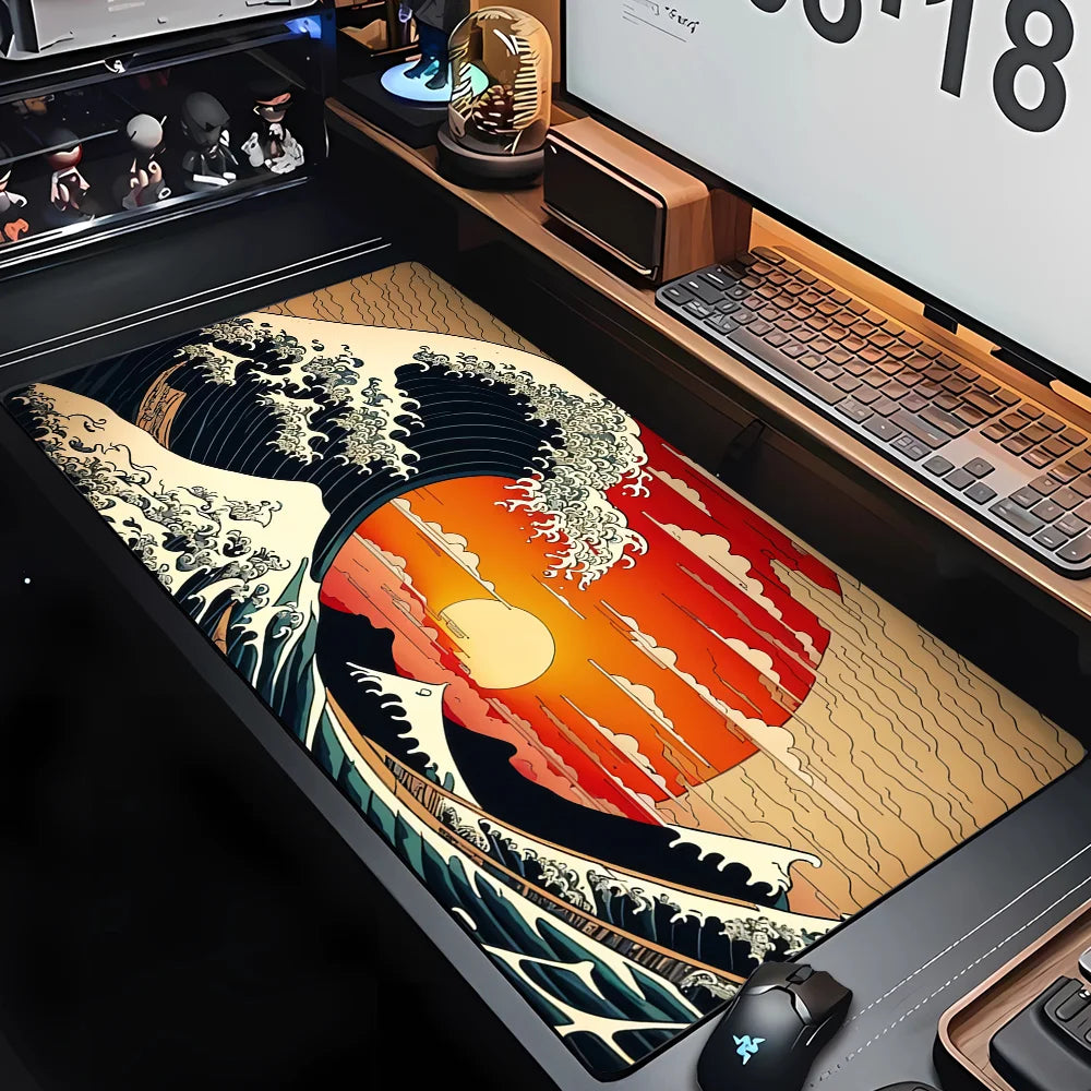 PC Custom HD Print New Mousepad Japan Art Great Waves Rubber Mouse Pad Lock Edge Playmat Non-Slip Office Computer Mice Pads XXL