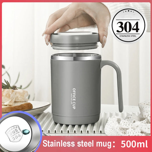 500ML Coffee Mug Tumbler With Handle 304 Stainless Steel Straw Cup Large Capacity Breakfast Cup Household Office Milk Coffee Cup